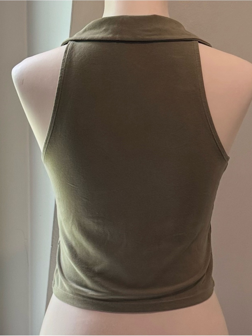 Abercrombie & Fitch Olive Green Collared V-Neck Halter Crop Top | Size Small - Picture 2 of 7